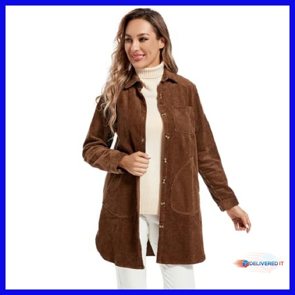 Corduroy Button-Down Shacket With Pockets - Long … - image 6